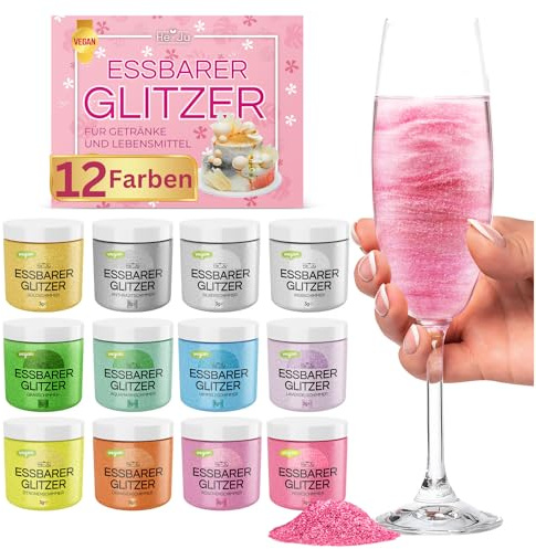 Lot de 12 paillettes comestibles pour boissons et aliments - 3 g - Sans E171 - Végétalien - Sans gluten - Sans lactose - Sans sucre - Paillettes comestibles parfaites pour toutes les occasions