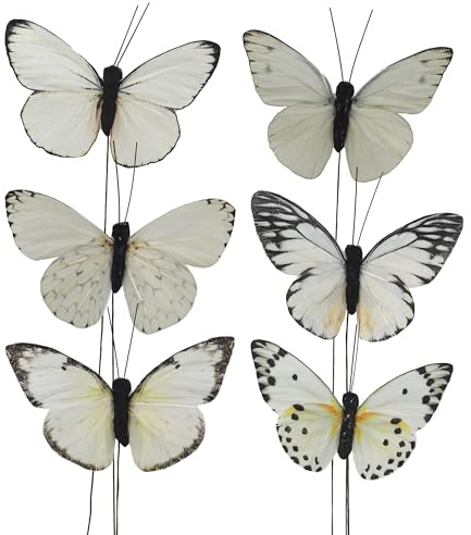 YCHTEWY-Feather Fake Butterfly for Craft Decoration Set of 12 with Wire Wedding Home Flower Pot Christmas Party Spring Home Decor Floral