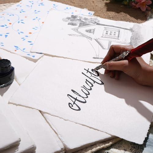 ALCRAFT Confezione da 50 fogli di carta per acquerello da 150 g/m², in cotone vergine, carta fatta a mano con bordi arrotondati, 25 x 17 cm