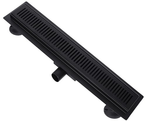 Ronvie Linear Shower Drain 600mm, 304 Stainless Steel Long Invisible Shower Floor Drain with Odor Stop, Hair Strainer and Adjustable Feet - Dry-wet Separation for Bathrooms, Kitchens - Matte Black