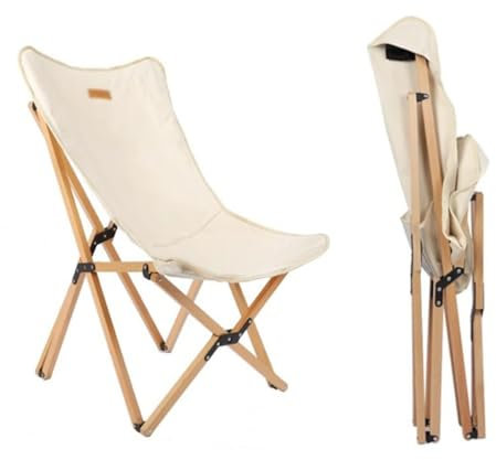 WIGSELBL Campingstuhl Outdoor Garten Klappstuhl Holz Campingstühle Tragbarer faltbarer Picknickstuhl Strandstuhl Rasenmöbel für Picknick Camping Angeln Reisen (Farbe: Creme)