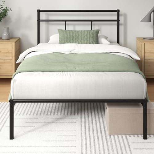 ZINUS Elias Single Bed Frame – Bed 190x90 cm – 30cm Height –Metal Bed Frame with Headboard – Platform bed frame with steel slat support – Modern Design - Easy Assembly – Black