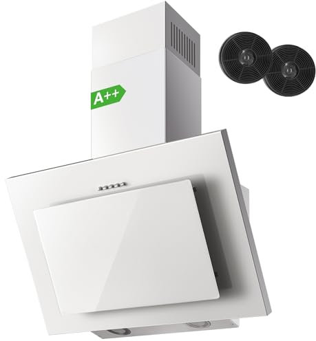Dunstabzugshaube 60cm, TopStrong Abzugshaube 60 cm Umluft/Abluft mit 350 m³/h Starker Saugleistung, Leise Kopffreihaube Dunstabzug 60cm mit LED, inkl. Aktivkohlefilter, Schräghaube Wandhaube, Weiß