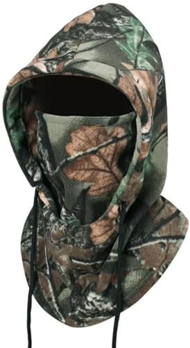 RALSPEC Camouflage Fleece Balaclava Warm Winter Windproof Thermal Hood Neck Warmer Mask English Oak Tree Real Leaf Camo Hunting Photography