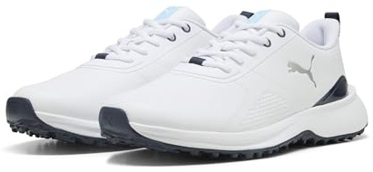 PUMA Uomo Fusion Grip 6 Evo Scarpa da Golf, White Silver, 43 EU, Puma Bianco Puma Silver, 43 EU