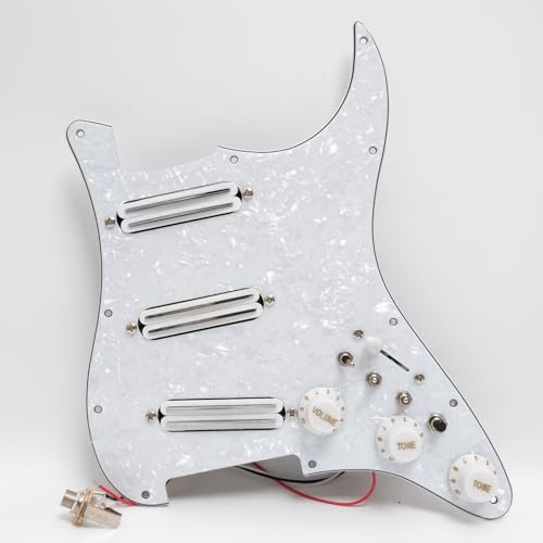 Guitar Prewired Loaded Strar Pickguard with Coil Splitting SSS Single Coil Pickups Set for Fender USA/Mexico Stratocaster Electric Guitars Replacement Parts (White Pearl)