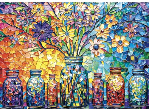 HUADADA Jigsaw Puzzles for Adults 1000 Piece Challenging Game 1000 Piece Jigsaw Puzzles for Adults Family Decoration Puzzle Gifts-Glass Flower