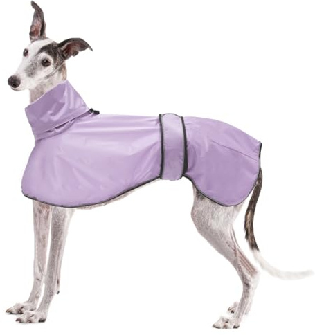 Geyecete Dog Jacket Adjustable Lightweight Raincoat with Reflective Straps and Harness Hole Best Gift for Greyhounds,Lurchers and Whippets-Lilac-L