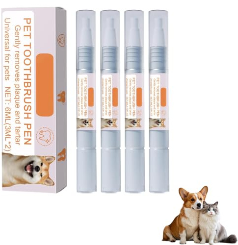 DULZEN 4 PCS Penna Spazzolino da Denti per Animali Domestici Penna per la Pulizia dei Denti del Cane/Gatto per la Cura dei Denti Pulizia Denti Cane Gel Cura Orale per Animali Domestici