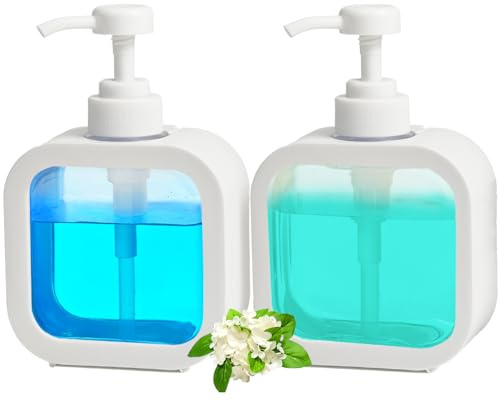 MOLHEM 2-Pack 17oz (300ml) Refillable Soap Dispenser Set - Clear Removable Bottle for Easy Refill, Pump for Shampoo, Conditioner, Hand Soap - Bathroom, Kitchen, Laundry