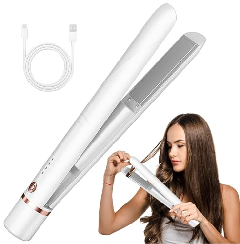 BIZOI Plancha de Pelo, Plancha Pelo Inalambrica, Plancha de pelo Portátil, Mini Plancha de Pelo Portátiles con 3 Ajustes de Temperatura para Viajes, Largo, Corto, Cabello Rizado, Liso, Corto