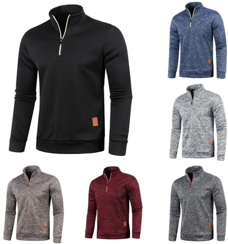 Polaire Pull Homme Hiver 1/4 Zip Sweat Homme Polaire Col Montant Sweatshirts Hiver Chaud Pulls épais Col Roulé Pull de Travail Veste Manteau Blouson