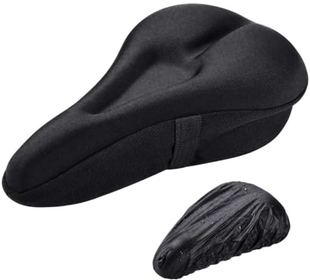 Bike Seat Cover, Gel Padded Bicycle Seat Cushion with Water-Resistant Cover, Comfortable Ride for Mountain Bikes and Indoor Cycling, Dimensions 28 x 18 x 1.5 cm
