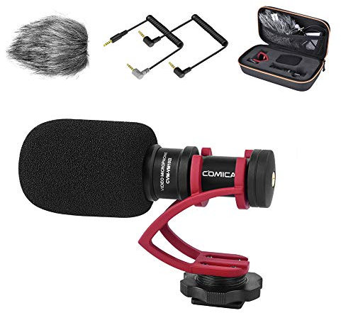 comica Kompaktes Kamera-Mikrofon CVM-VM10II Richtmikrofon mit Kondensator mit Wind Muff Mikrofon Cardioid Shotgun für DSLR-Kameras Canon, Nikon, Fuji, Sony, Panasonic, Smartphones usw. (rot)