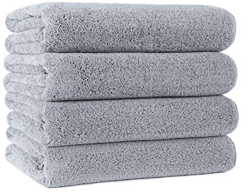 Polyte - Premium-Mikrofaserbadetuch - fusselfrei & schnelltrocknend - Grau - 145 x 76 cm - 4 Stück