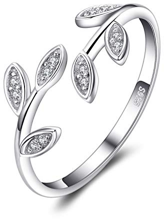 JewelryPalace Olivenblatt Verstellbar Promise Stapelring Eheringe Ring Silber 925 Damen, Zirkonia Silberringe Trauringe Damenring Öffnen Damen Ringe Set, Damen Schmuck