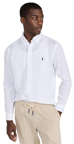 Polo Ralph Lauren Camicia a maniche lunghe in lino da uomo, bianco, L