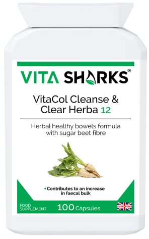 VitaCol Cleanse & Clear Herba 12 - Fibre Enriched Vegetarian Herbal Colon Cleansing Formula. Increase Faecal Bulk with 12+ Kosher Herbal Ingredients