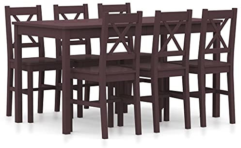 vidaXL Kiefernholz Essgruppe 7-TLG. Esstischset Esszimmergarnitur Esszimmertisch Holztisch Küchentisch Esstisch mit 6 Stühlen Dunkelbraun