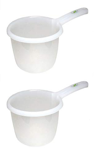 JapanBargain 3042x2, Set of 2 Japanese Plastic Water Ladle Bath Ladle Dipper Filipino Tabo Flat Bottom Bath Water Scoop, Made in Japan (2, White)