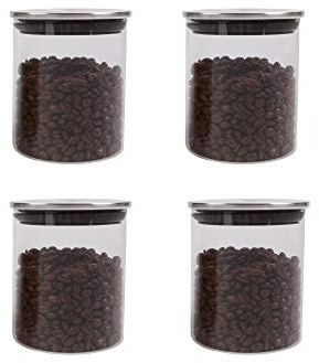 ORNAMI Glass Food Jar with Stainless Steel Lid and Silicone Ring for Airtight Sealing, BPA-FREE, Clear Canister Container for Kitchen Storage - Set of 4 (0.8L)