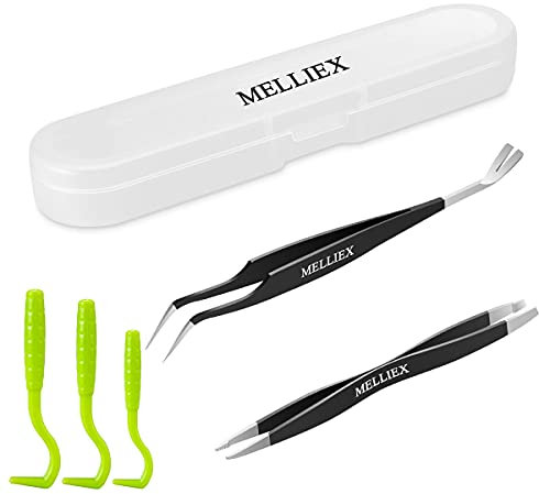 MELLIEX Zeckenzange Set, Edelstahl Zeckenentfernung Zeckenentferner Zeckenpinzette und Plastik Zeckenhaken mit Aufbewahrungsbox für Hunde Haustiere, Katze, Hund (Schwarz)