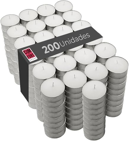 COM-FORT HOUSE | Velas de te Blancas | Pack velas de 200 Unidades | Velas de Té Calientaplatos | Tealight | 8 Horas de Duración | Velas Decorativas Sin Perfume |