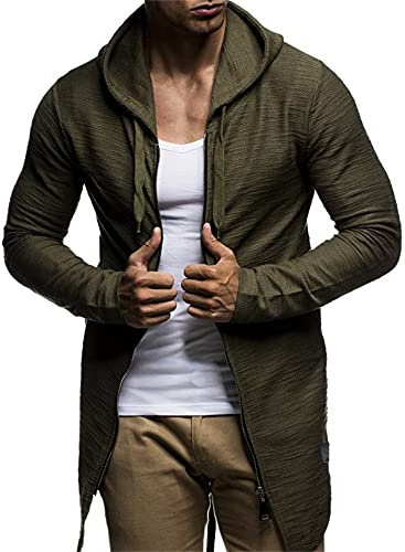 Men'S Transitional Jacket Spring Autumn Simplicity Fashion Solid Color/Camouflage Men Hoodie Slim Fit Middle Length Split Fork Zipper Design Men'S Coat B-Green 3XL