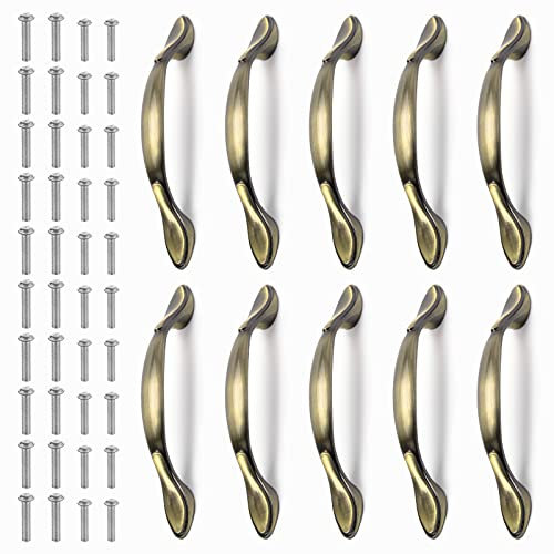 Kinsinder 10x Türgriffe Küche 128mm Vintage Retro Möbelgriffe Schrankgriffe- Geschnitzte Handgriffe für Küchenschränke und Schubladen (Grüne Bronze)