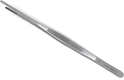 12 Inch Plating Tongs,Stainless Steel Kitchen Tweezer Tongs,Long tweezer with Precision Serrated Tips for Cooking,Grilling Sea Food Beef Steak,Silver Long BBQ Tongs