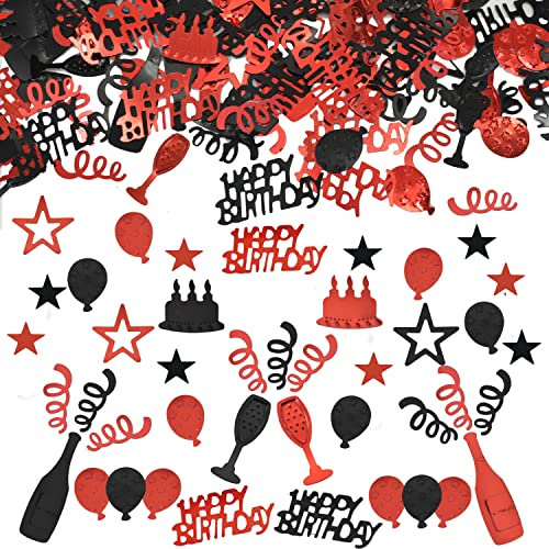 Konfetti Geburtstag Deko,Tischdeko Geburtstags Confetti,Streudeko Geburtstages Deko, Tischdeko Geburtstagg, Konfettiis Streudeko Geburtstagges Schwarz und Rot Konfetties Frauen Männer