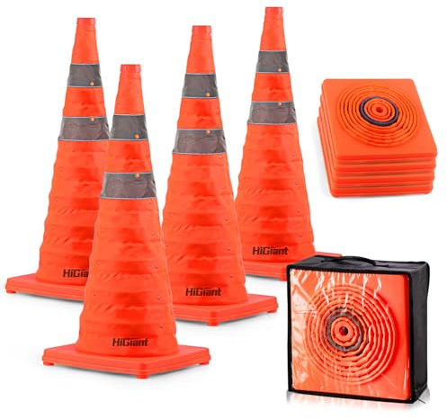 HiGiant [4 Pack] Collapsible Traffic Safety Cones 28'' inch, Orange Pop-up Cones with Reflective Collar, Caution Cones for Road Driving Practice and Parking lot