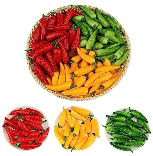 LONGHAO 48 pcs Artificiales Mini Pimienta,Mini Chile Artificial,Chile Falso Vegetal,Artificial Vegetales Falsos,Simulación Verduras Decoración,Decoración De Frutas Y Verduras,para Decoración
