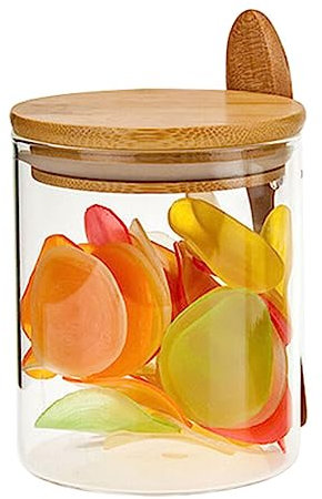 Contenedores de vidrio de 450 ml, recipientes herméticos de vidrio con tapa de bambú y cuchara, contenedor de almacenamiento de alimentos, organizadores de cocina, tarros para baño, sal, café, grano,