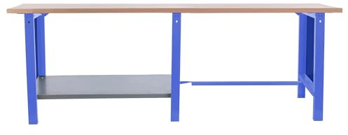 SimonRack Table de Travail Atelier, Banc de Travail, Extra Solide, capacité de Charge 1000 kg, Dimensions 865 x 2100 x 750 mm, Bleu/hêtre