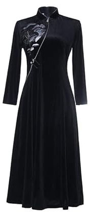 keepmore Samt Cheongsam A-Linie Winter Retro Nationaler Stil Chinesisch Traditionelle Verbesserte Qipao Kleid für Frauen