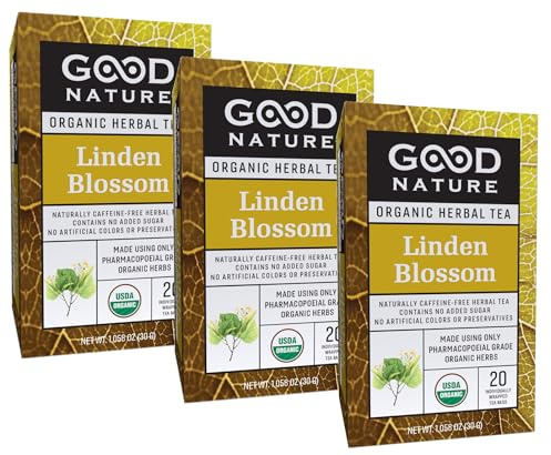 Good Nature Organic Herbal Tea (Pack of 3 Boxes) - 60 Total Tea Bags (Linden Blossom)