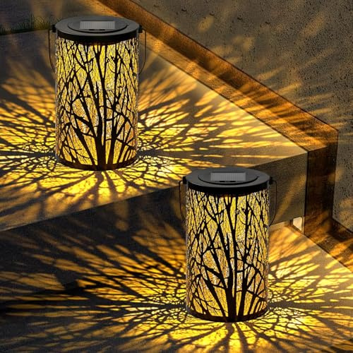 SyouHome Solar Lanterns Outdoor Waterproof, Hanging Solar Lantern, 2 Pack