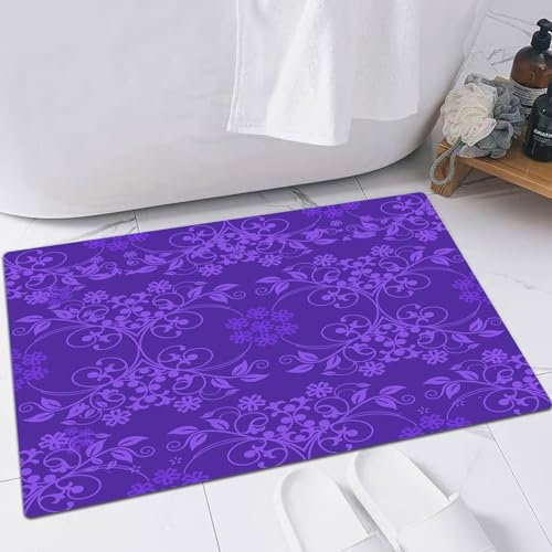 EMFSLA rutschfest Badezimmer Badeteppiche,Weich Hochflor Saugfähig Badvorleger Waschbar Flauschige Mikrofaser Badematte,Aubergine, wunderschöne, wohlgeformte Blumen auf violettem Hintergrund,60x90 cm