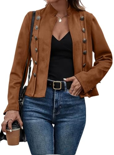 chouyatou Women's Faux Suede Leather Jacket 2025 Fall Winter Clothes Casual Business Long Sleeve Blazer Jacket Coat (Medium, Brown)