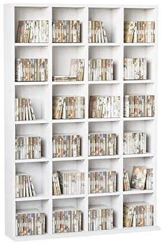 HOMCOM Rangements pour CD et DVD, Meuble de Rangement multimédia avec 24 Compartiments, capacité Max. 456 CD/ 336 DVD, bibliothèque en Bois avec étagères réglables, 89 x 20 x 130,5 cm, Blanc