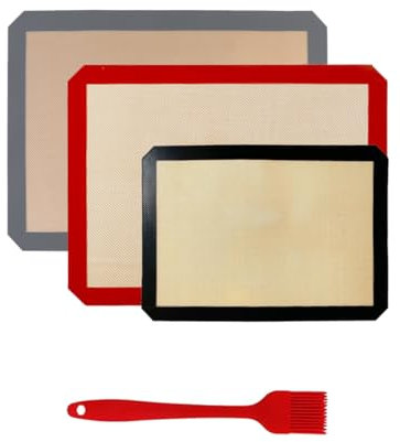 TTSTOIEE spianatoia per impastare,tappetino in silicone 4 in 1, 2 grandi e 1 piccola carta forno riutilizzabile + spazzola di pulizia, resistente alle alte temperature e antiaderente teglie da forno