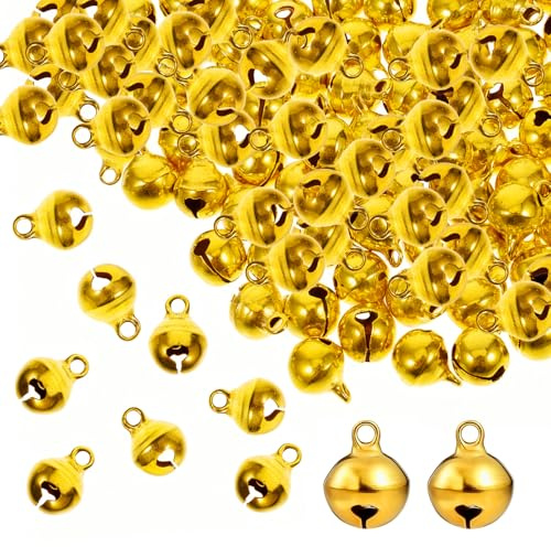yivom 120 Piezas Cascabeles Pequeños, 12mm Campanas de Metal, Mini Cascabeles Dorados Campanas para Manualidades, Embalaje de Regalo, Decoración Navideña-Oro