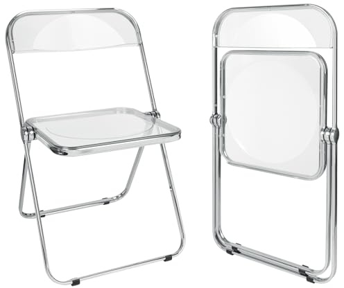 homewell Sedie pieghevoli in acrilico, sedie da pranzo moderne in Pet, pieghevole, portatile, struttura in acciaio metallica, carico 150 kg, esterno o interno (trasparente)