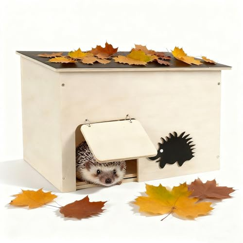 JUJOYBD Grande maison pour hérisson en bois avec rabat pour rat, fond et entrée labyrinthe - Hôtel pour petits animaux pour dormir en hiver et abri d'été