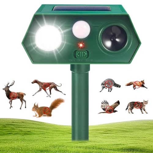 Ultrason Repulsif Chat Exterieur, Répulsif Chat avec Détecteur de Mouvement et Lumière LED pour Jardin, Étanche Répulsif Animaux pour Chat, Chien, Écureuil, Renard