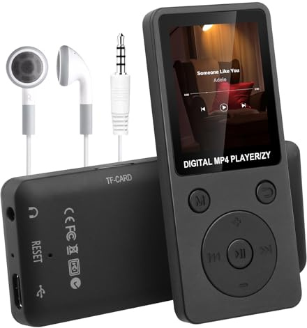 Lecteur MP3 Bluetooth 5.3 32Go avec Haut-Parleur Intégré, Baladeur Portable HiFi sans Perte 70H Autonomie, MP3 Sport avec Radio FM, Écran 1,8 Pouces, Extension Carte TF 128Go, Lecteur Musical Léger