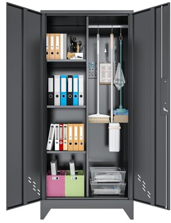 OSEILLC Garage Storage Cabinet, Broom Closet Storage Cabinet, Storage Shed, Metal Cabinets with Doors and Shelves, Tool Shed for Brooms and Mops, Utility Cabinets for Storage,Small Cabinet