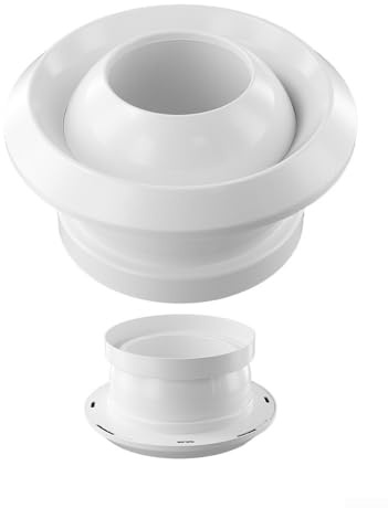 Vidonergy Griglia di ventilazione a soffitto in ABS con flusso d'aria regolabile, ugello sferico per scarico interno e riduzione del rumore, 75/100/150/200 mm, bianco (200Q)