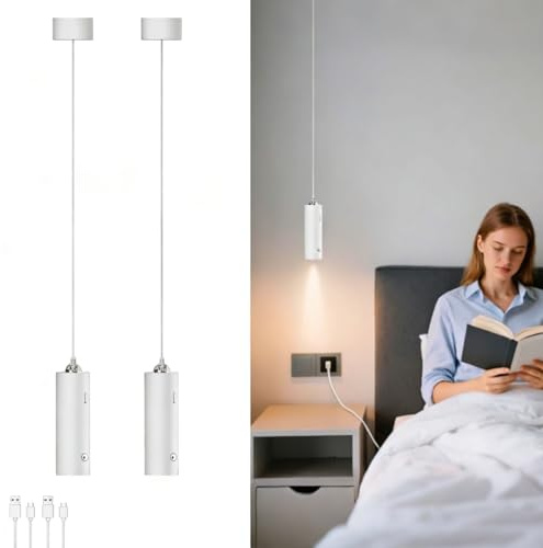 KZT 2 piezas de lámpara colgante LED recargable por batería con función táctil, regulable, 3000K luz cálida, lámpara colgante sin necesidad de conexión eléctrica con USB-C recargable, diseño moderno
